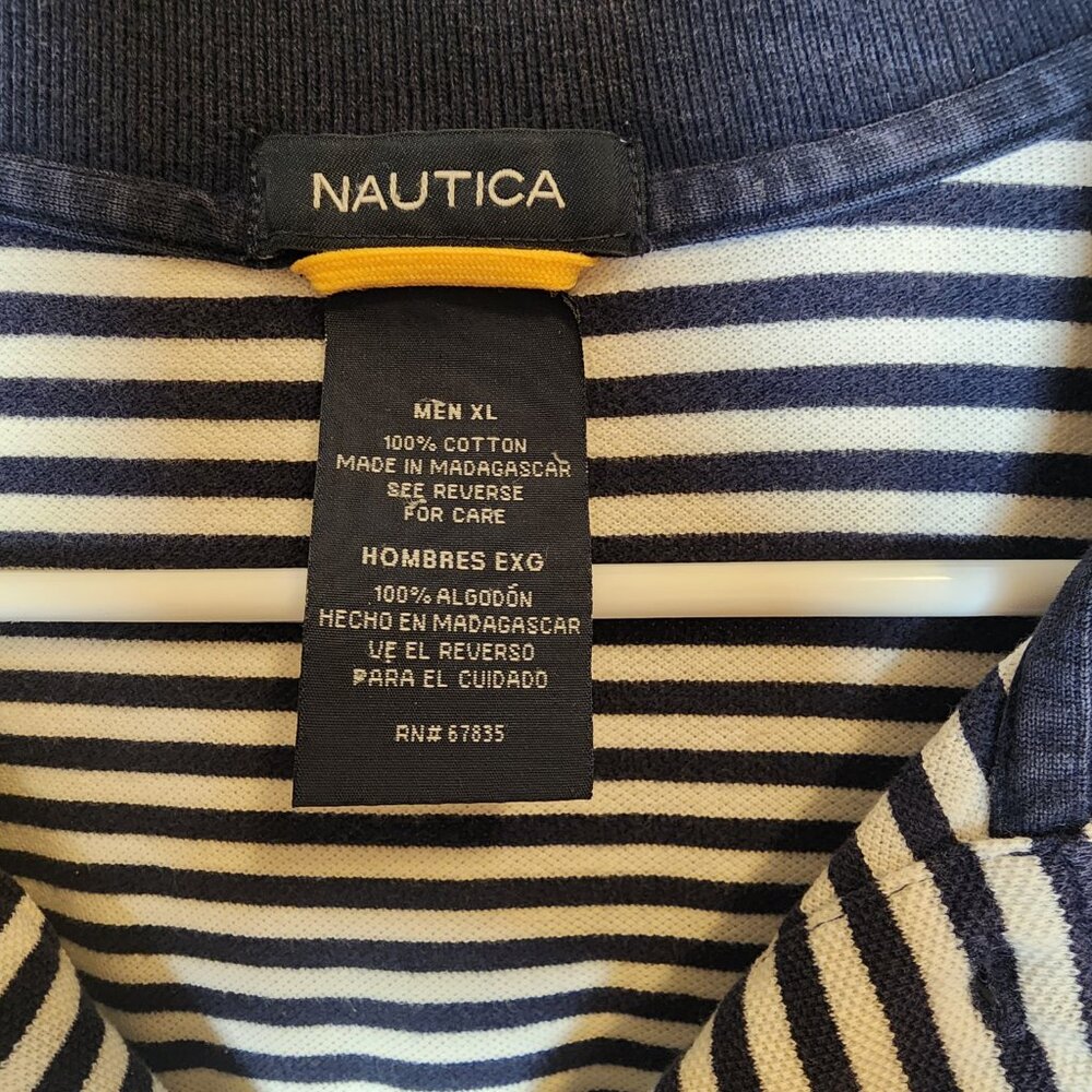Nautica Polo Shirt Performance Deck Men XL Blue White Striped Pullover Casual - Picture 2 of 6